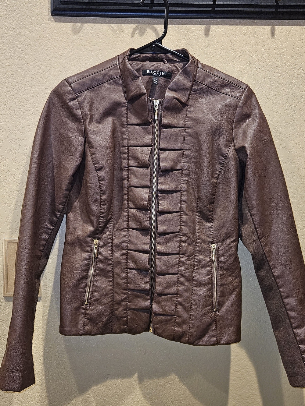 Baccini Women's Chocolate Brown Faux Leather Zip-Up Jacket